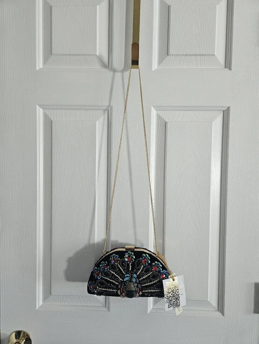 NWT Made In India Beaded Embellished Peacock Hard Case Clutch/Crossbody Bag